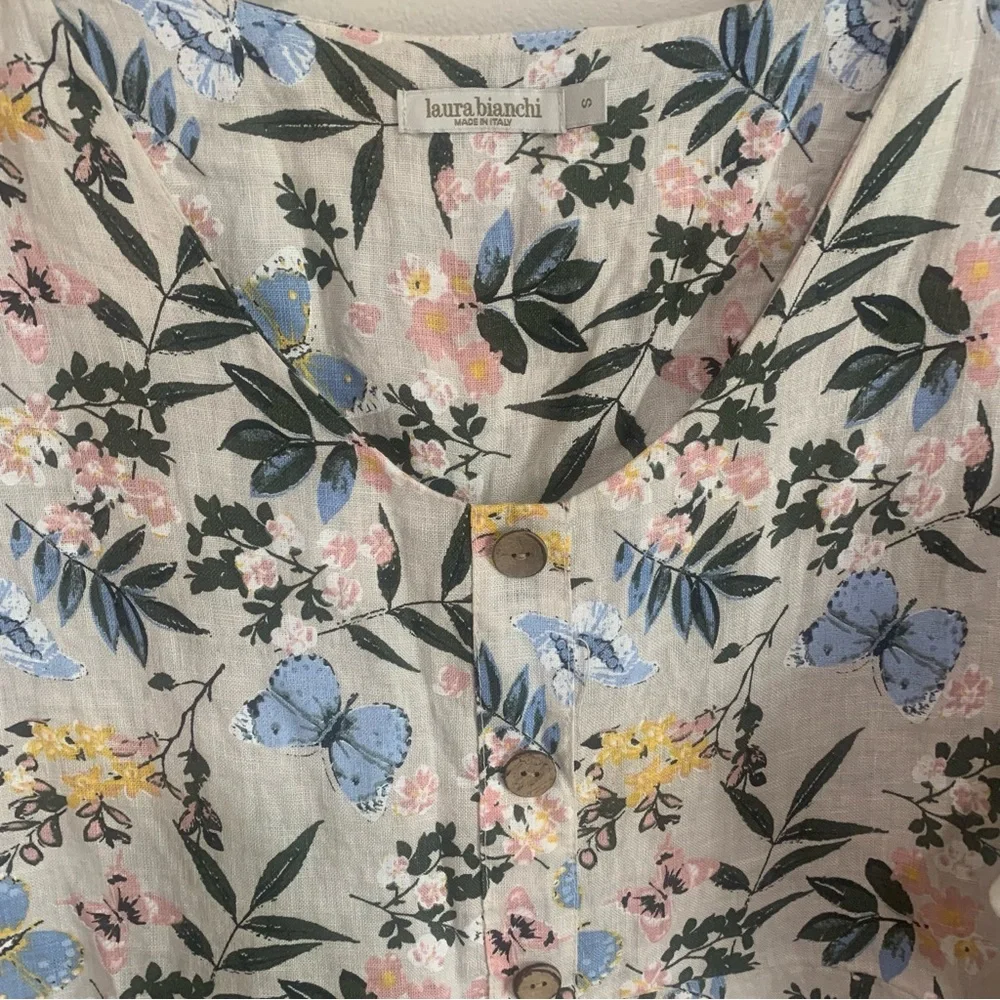 Laura Bianchi Italy Floral 100% Linen Tunic Top - Picture 10 of 11